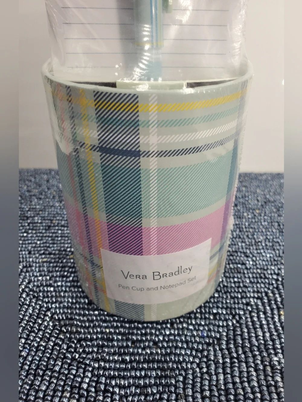 Vera Bradley Pastel Plaid Pen Cup Notepad Set (NAV1)